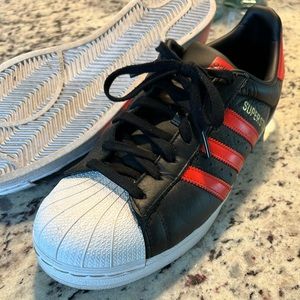 Adidas Superstars, black/orange/white - size 13 - like new